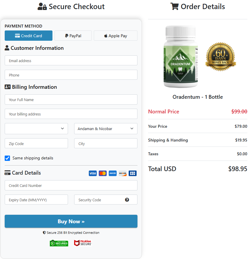 Oradentum checkout